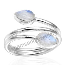 Natural Rainbow Moonstone Ring 925 Sterling Silver Promise Ring For Her