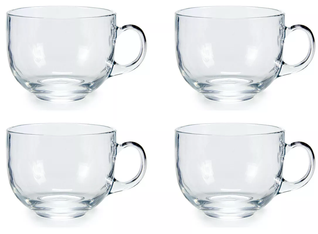 Set Of 4 JUMBO Large Glass Coffee Cup Cappuccino 475ml Capacity