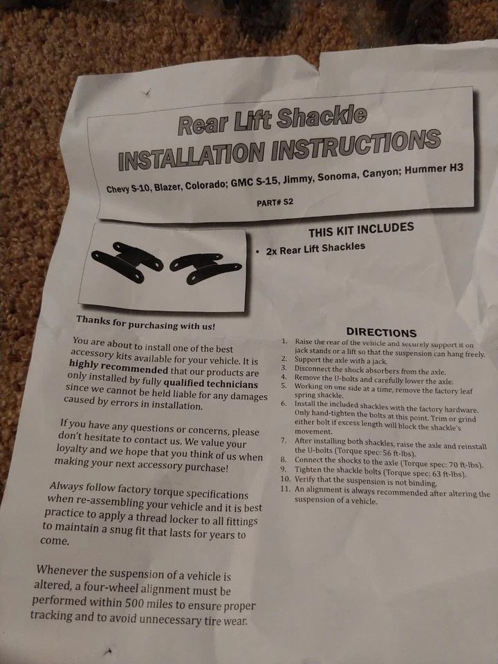 Supreme 2x Rear Lift Shackles Part # S2 - See Description - Image 4 of 4