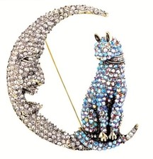Colorful Cat Moon Brooch Lapel Pin Gift Scarfs Jackets Rhinestones