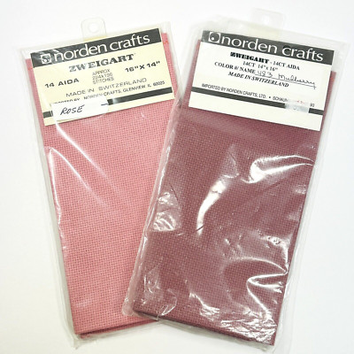 Zweigart  14ct Aida Fabric 16x14in Cross Stitch Norden Crafts in Rose & Mulberry