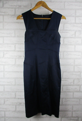 Cue womens pencil dress navy blue 8 satin v-neck | eBay