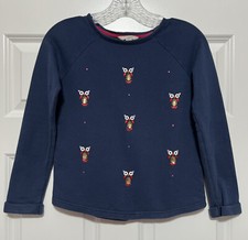 LANDS  END KIDS Size S 7/8 Navy Blue Owl Shirt Gems Rhinestone Top Girls