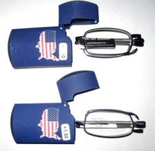 2 prs Foster Grant GIDEON Blue Flag Case CompactMicro Readers Asst Strengths NEW