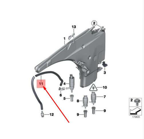 Tuyau de réservoir de lave-glace/lave-phares BMW X1 E84 61677328844 d'origine