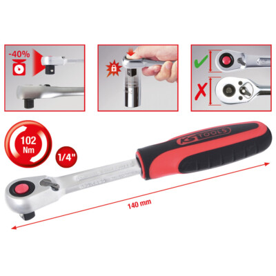 KS TOOLS 1/4'' SlimPOWER Umschaltknarre, 72 Zahn (920.1490)