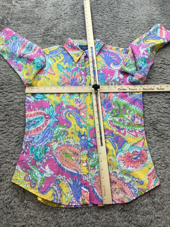 Blusa Camisa Blusa Chaps Top Mujer Pequeña Brillante Cachemira Lino Clásica Abotonada De Colección Foto 4 de 4