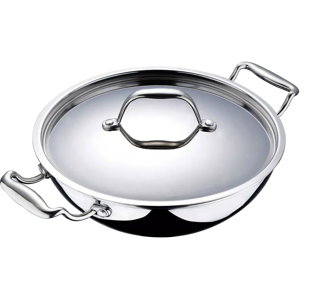 Bergner Triply Acero Inoxidable Wok Kadhai con Tapa 20CM 1.5L Inducción Base