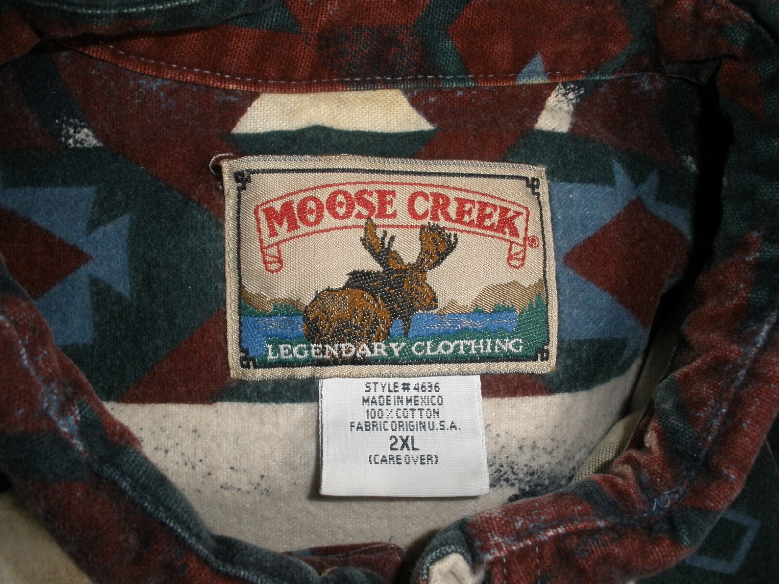 VTG Mens 2XL Moose Creek Legendary Flannel Long Sleeve Button Up Shirt Aztec 