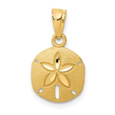 14k Yellow Gold Satin Diamond-cut Sand Dollar Pendant Gift for Mother