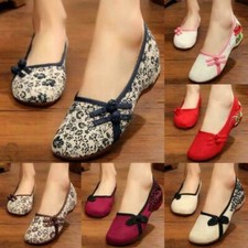 Women Lady Chinese Embroidered Flower Flat Shoes Mary Cotton Floral Handmade did