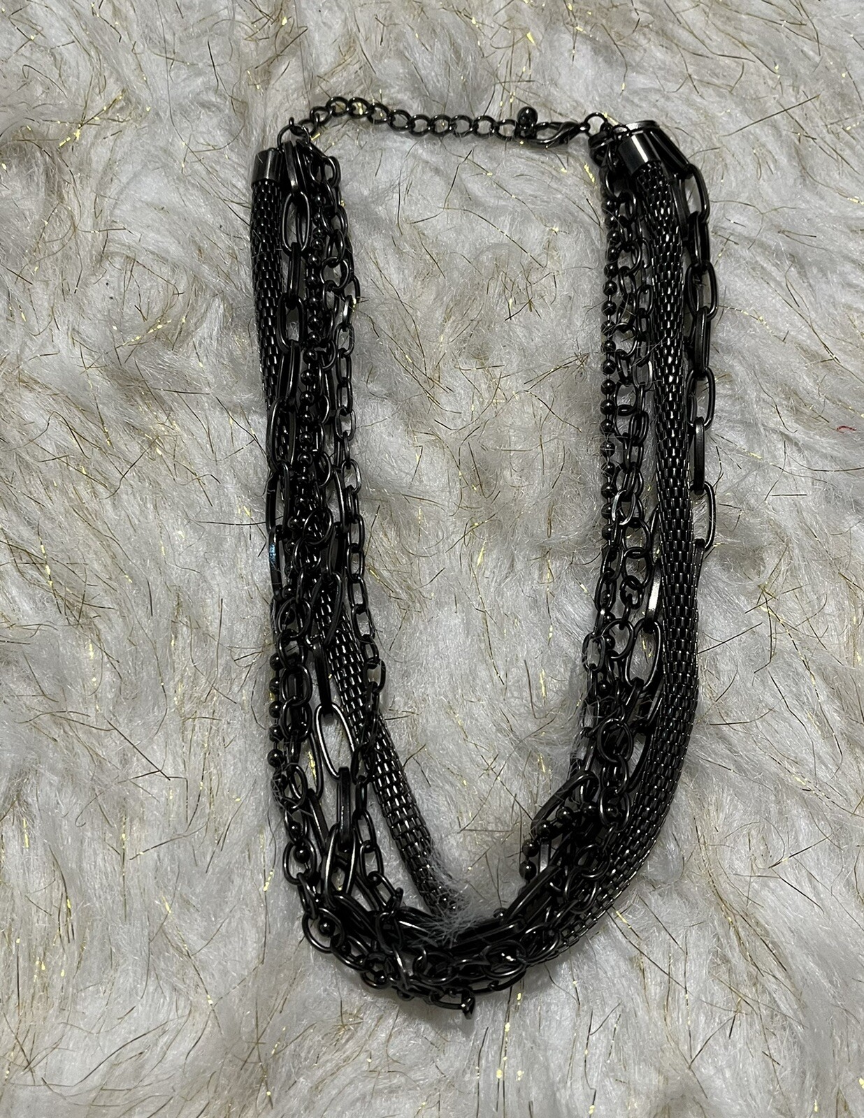 Steam Punk Rock N Roll Necklace Metal Multi Strand Layered Chain Heavy Duty-image