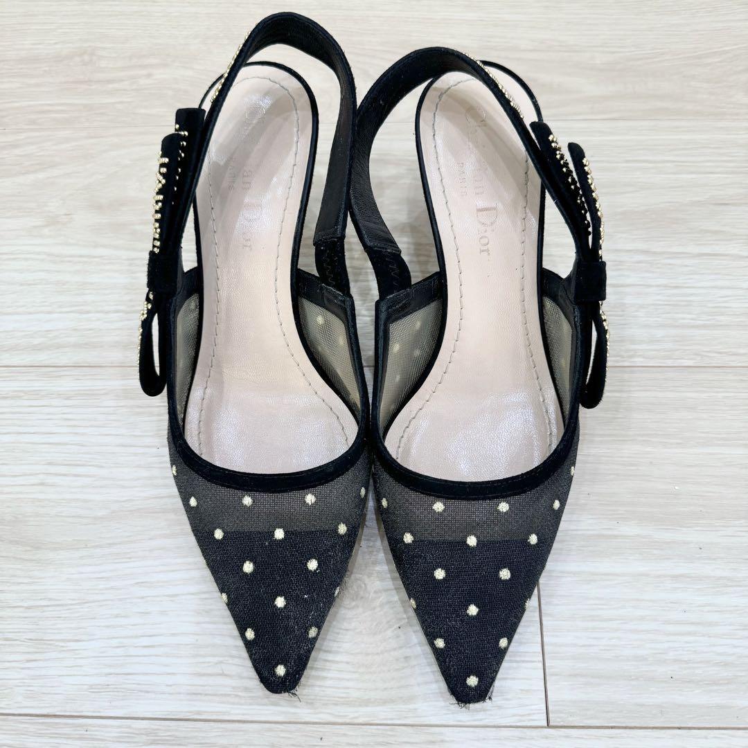 Christian Dior JADIOR Dot Slingback Pumps Heel Black EU 36 US 6 Preowned Excellent