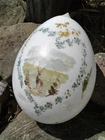 Antique Milk Glass Egg Large Hand Blown Hand Painted Meadow Scene w Deer 1890s
