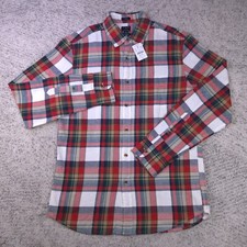 J Crew Flannel Shirt Mens Medium Slim Fit Plaid Red White Button Long Sleeve NWT