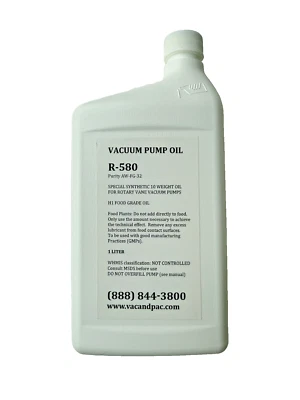 VACANDPAC Vacuum Pump Machine Oil R-580 - 15 weight USDA Food Grade for Busch and more