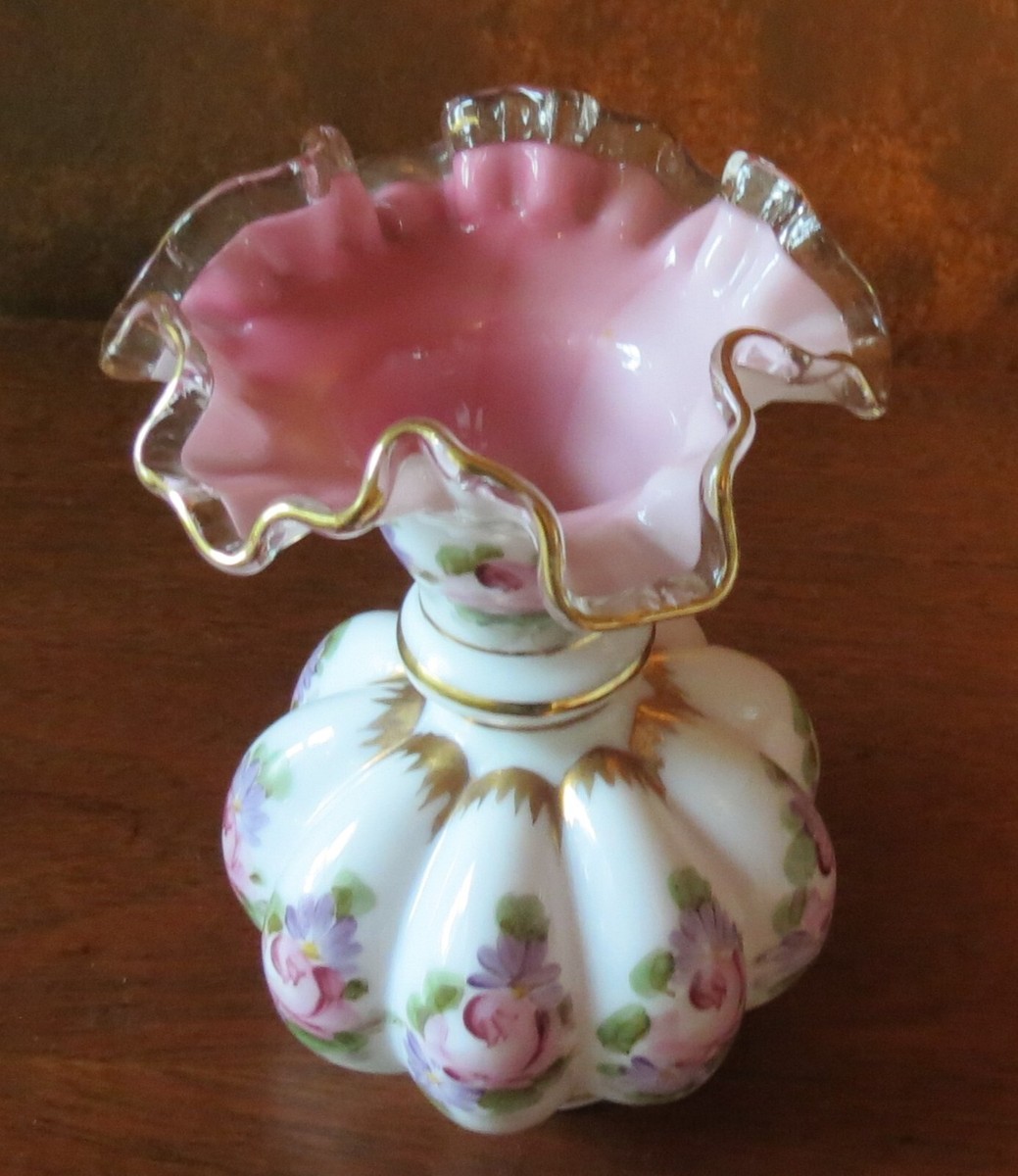 Fenton Hand Decorated Charleton Roses w/ Gold Peach Crest Melon 6