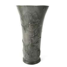 Kayserzinn Vase / Becher 4090 Jugendstil Hugo Leven Entwurf Mohn-Dekor 20,3cm