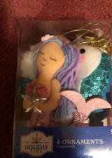 CHRISTMAS 4 MERMAID ORNAMENTS, NEW.