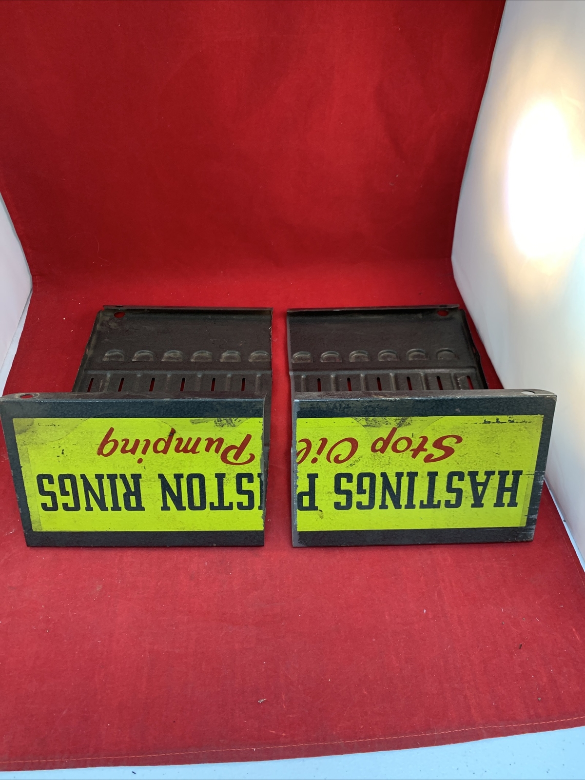 VINTAGE HASTINGS PISTON RINGS METAL SIGN BOOK CATALOG RACK DISPLAY