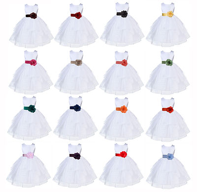 WHITE FLOWER GIRL DRESS ORGANZA WEDDING BRIDESMAID 6-9M 12-18M 2 3T 4 5 6 7 8 10