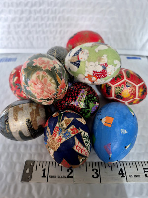 11 Real Handblown Decoupage Chicken Eggs  Assorted  Prints Basket Fillers Easter