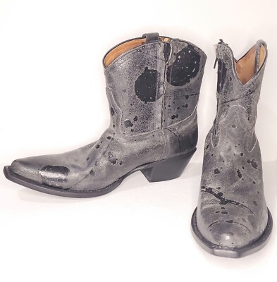 JOHNNY RINGO WOMENS BOOTS 7 B PIXIE BOOTIE BLACK GREY SPLASH ZIPPER ECXELLENT