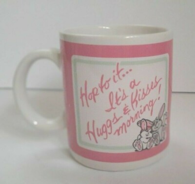 Easter Coffee Tea Mug Hop To It. It's a Huggs & Kisses Morning Pink 1988 Korea