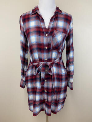 Gap + Pendleton S Plaid Flannel Shirt Dress Tie Waist Red Blue White Soft |  eBay