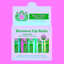 Organic Beeswax Lip Balm Variety Pack 5 Count By Moon Valley Organics