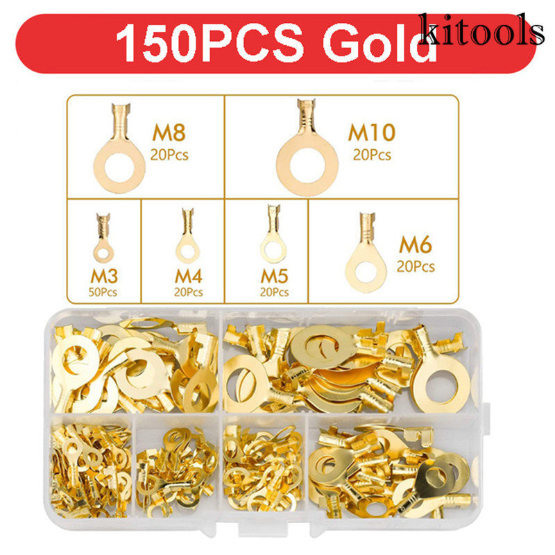 150-teiliges Ringkabelschuh-Sortiment M3–M10 Aus Messing – Crimpkabelverbinder Für Auto & Haushalt