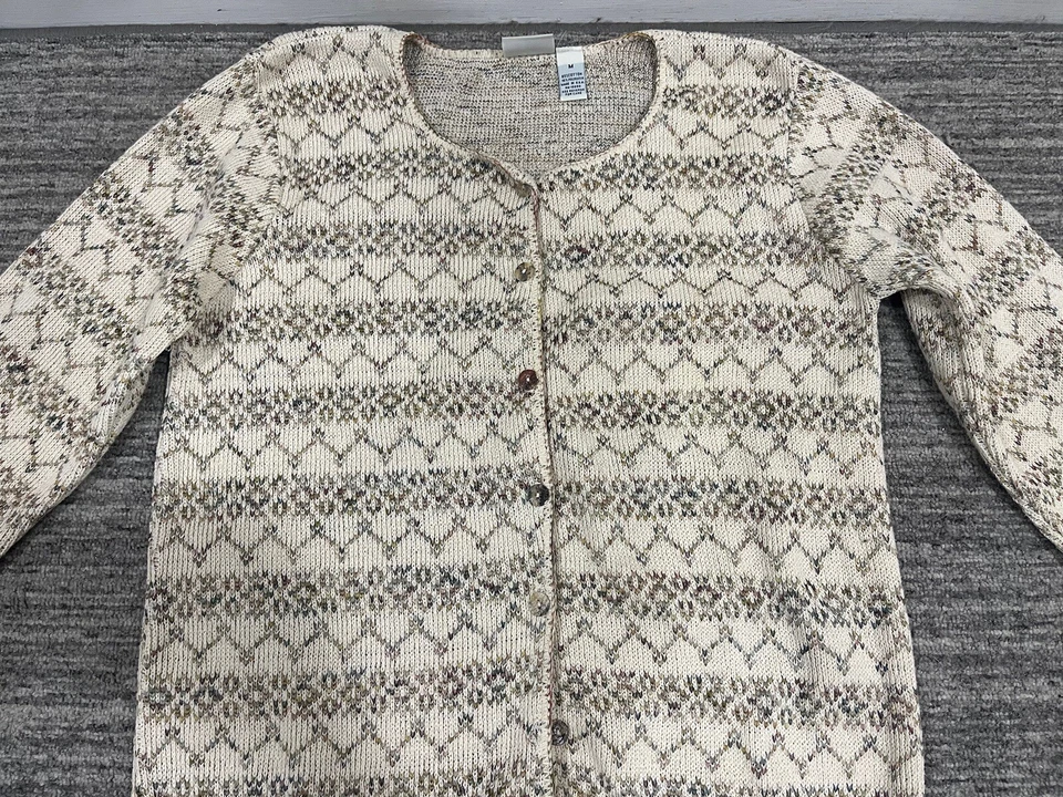 Cárdigan tejido vintage años 90 CLASSIC ELEMENTS con botones de concha talla mediana beige Foto 2 de 4
