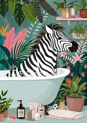 Zebra in Badewanne Badezimmer Tiermotiv Maximalist Badewanne Wandbild Tropical Safari