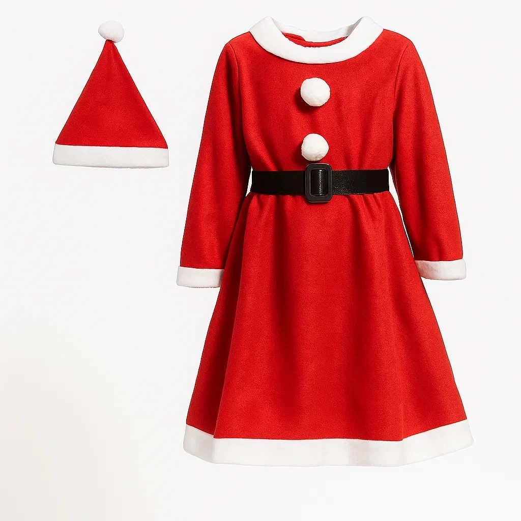 YiZYiF Costume Babbo Natale Per Bambina In Velluto Rosso Con Cappuccio - Taglie 3-14 Anni