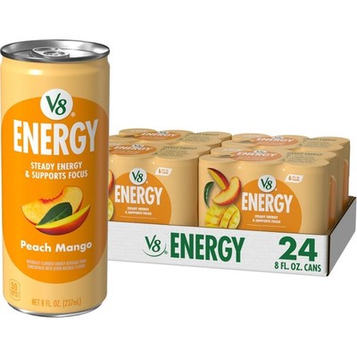 Peach Mango Energy Drink - 8 fl oz Cans (24 Pack) - Refreshing Energy Boost