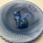 Mosser Vintage Sitting Cat Milk Blue Art Glass Plate / Pin Tray Dish