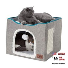 Large Cat Cave for Pet Cat House - Fluffy Grey - Cat Beds for Indoor Cats
