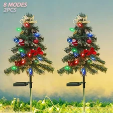 2-10 Pack LED Solar Christmas Tree Stake Lights Xmas Outdoor Garden Pathway Lamp