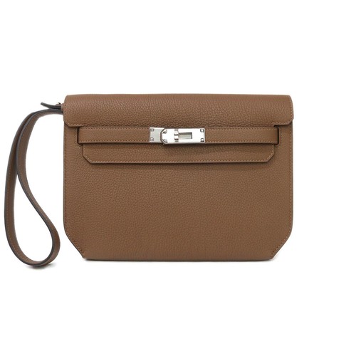 HERMES Kelly Depeches 25 Togo Argile Brown W Stamp Clutch #002
