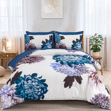 Blue Comforter Set Queen, 7 Piece Floral Comforter Set with Sheets Elegant Flowe