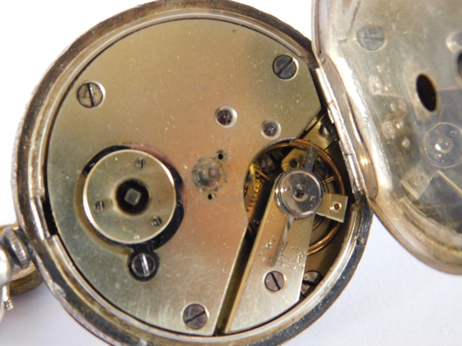 ANTIQUE SOLID SILVER PATTERNED CASE POCKET WATCH - image 11