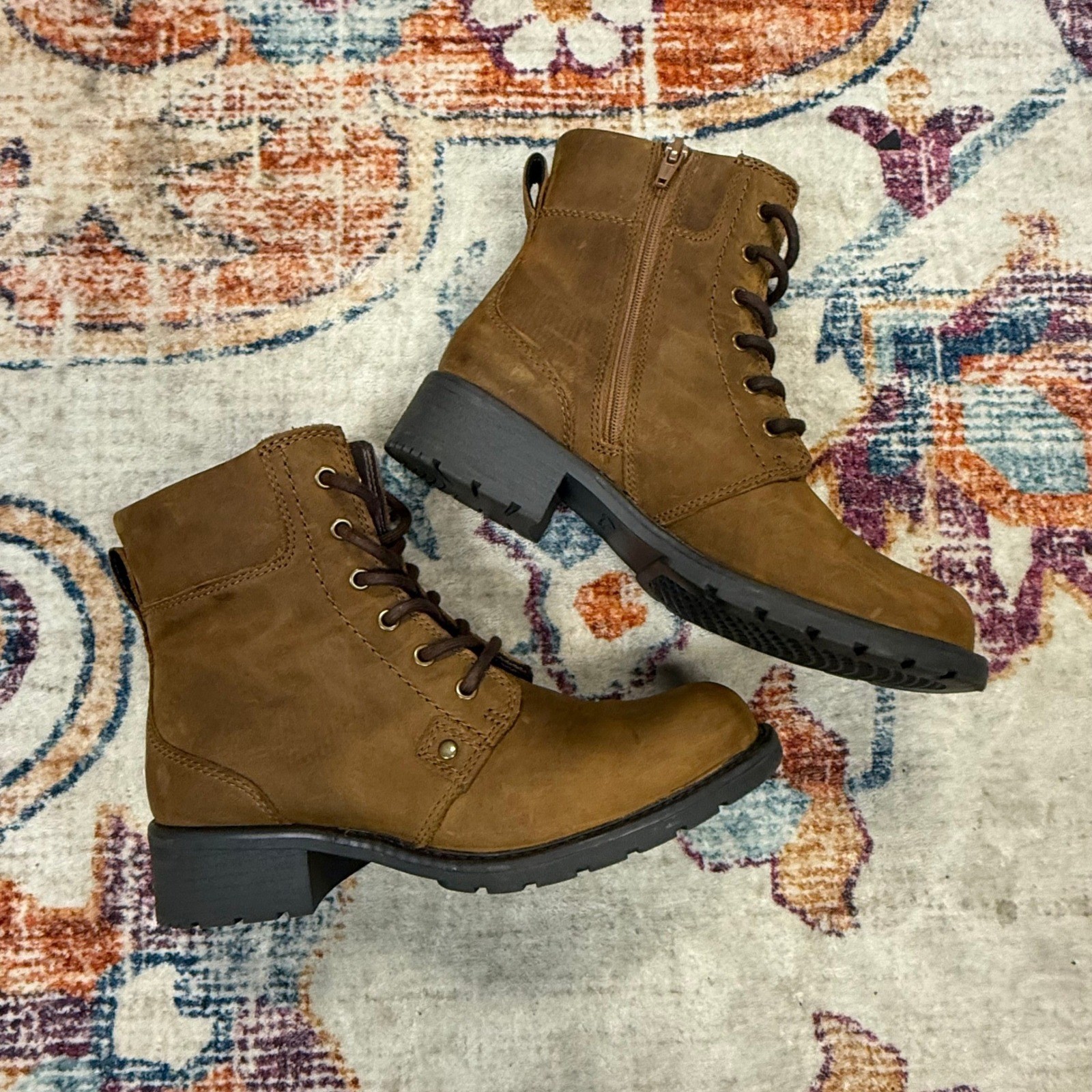 Clarks Orinoco Women's Brown Leather Lace Up Side Zip Ankle Boots Size 7