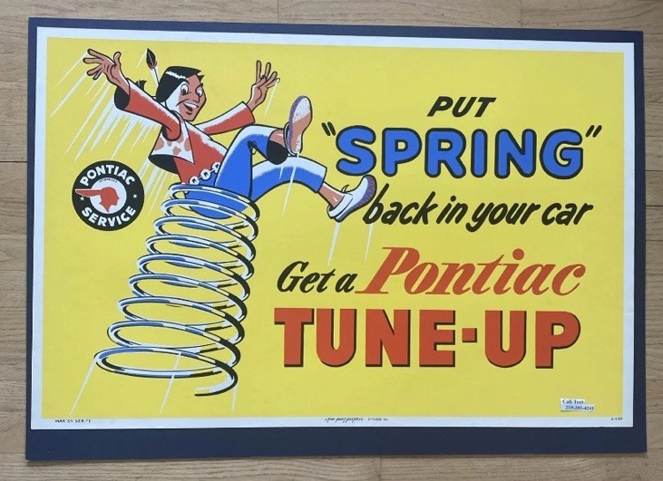 1954 Original  GM Pontiac Poster 38x25” American Indian Tune- Up Test Garage