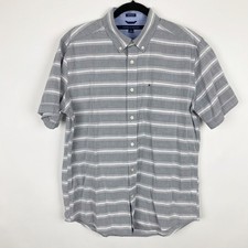 Tommy Hilfiger Men Classic Fit Striped Short Sleeve Button Down Shirt Size M