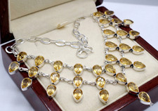 Nuova collana citrino giallo gemma gioielli fatti a mano argento sterling 925 S-18"