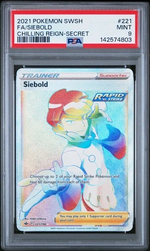 2021 POKEMON SWORD & SHIELD CHILLING REIGN SECRET #221 FULL ART/SIEBOLD PSA 9
