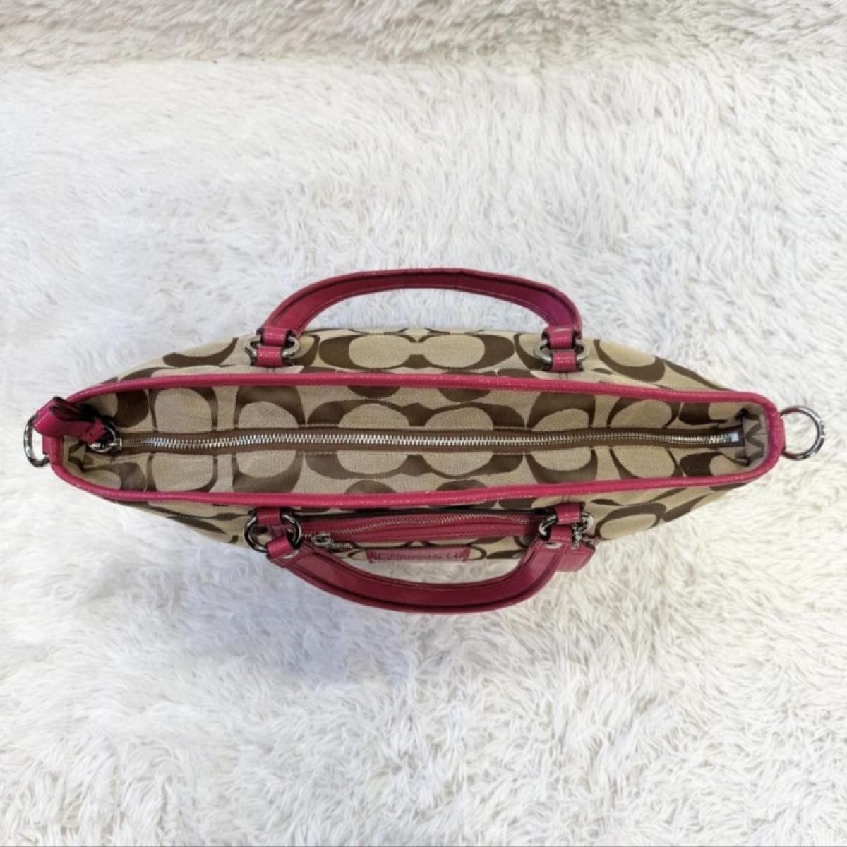 COACH Signature 2way Shoulder Bag Handbag Pink Beige Multi storage A4 11a thumbnail 8