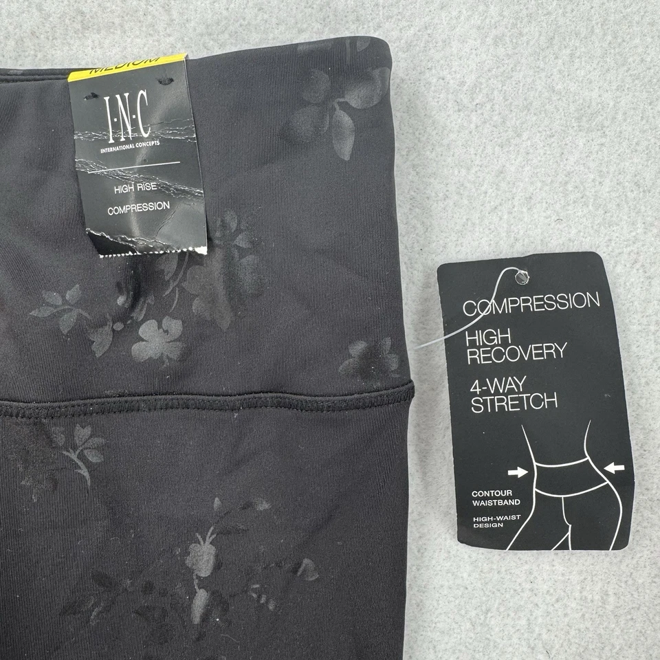 INC леггинсы женщин средний высоты сжатия 4-сторонний эластичной черный цветочный новый с Ярлыками - Изображение 4 из 4