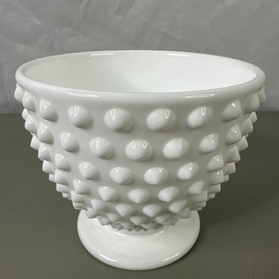 Vintage Milk Glass Bowl Hobnail Pedestal Footed White 4'' x 5'' With Lid