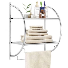 Wall Mount 2 Tier Bathroom Shelf with Bars, 18" W X 10" D X 22" H, Home Toile...